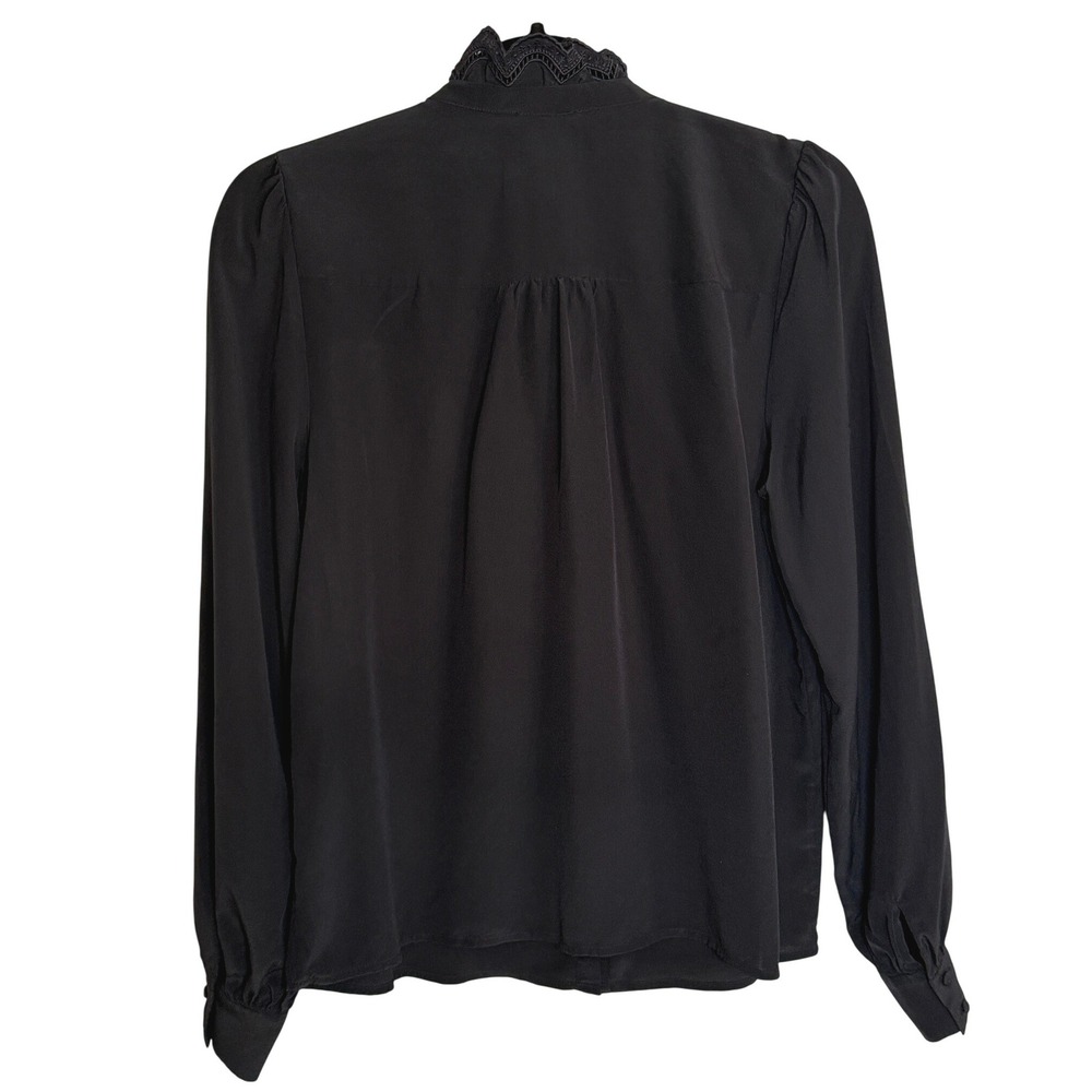 Sezane Chlo Shirt Black Lace Ruffle Collar Button Front Blouse French Girl 8 - Picture 3 of 13